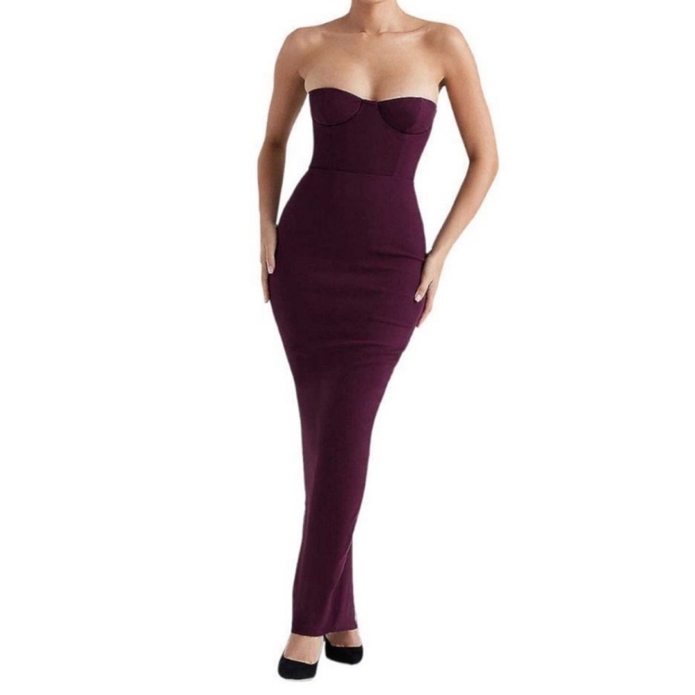 House of CB Strapless Wine Purple Maxi Dress